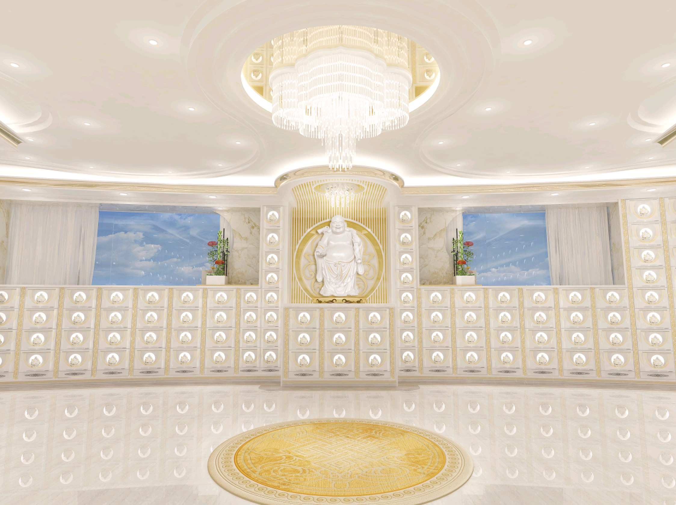 white columbarium halls